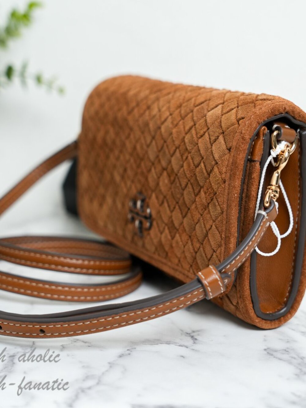 Tory Burch Thea Woven Suede Flat Wallet Crossbody in Chicory Brown NWT - Picture 7 of 16